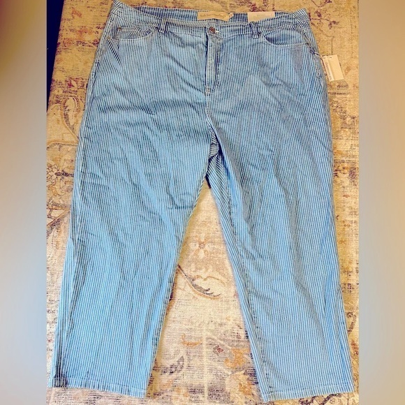 Soft Surroundings Pants - Soft Surroundings Blue/White Striped Straight Crop Pants